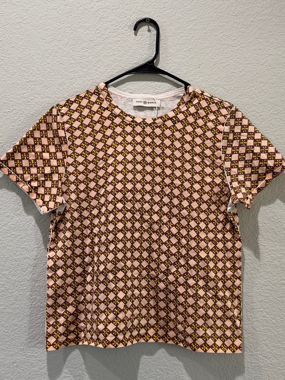Tory Burch Pink and Brown Short Sleeve Patterned Tee